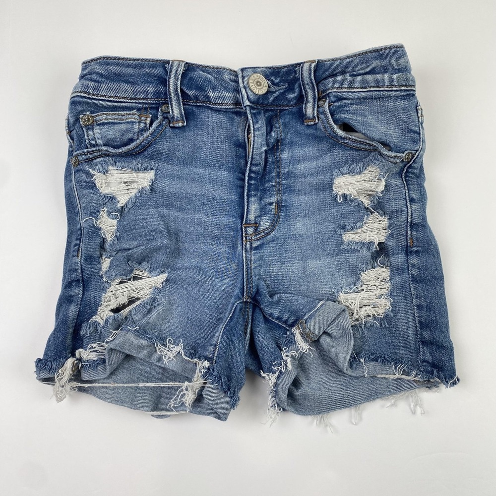 American Eagle Outfitters Hi-Rise Shortie Shorts Womens 0 (24x4) Blue Distressed